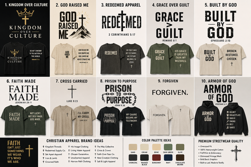 Christian apparel brand design concepts for Kingdom Threads tees and hoodies